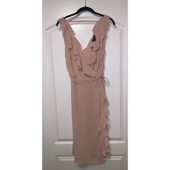 NWT Topshop Nude Pink Ruffle Wrap Dress - Picture 4 of 7
